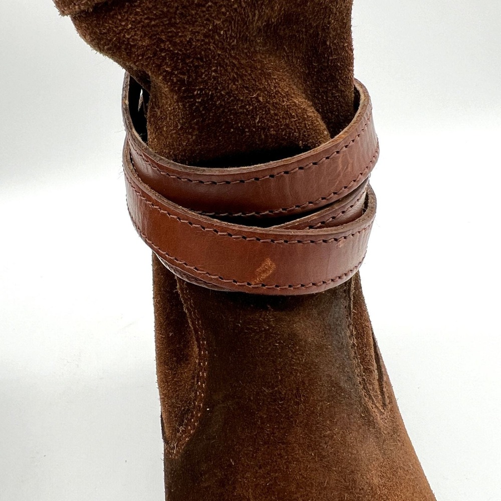 FRYE Jane Strappy Short Boot 10 Brown Suede Leather Block Heel Western Distress - Picture 10 of 13